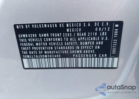 2013 Volkswagen Jetta 2.0L Tdi from USA, damaged, VIN 3VWLL7AJXDM382400